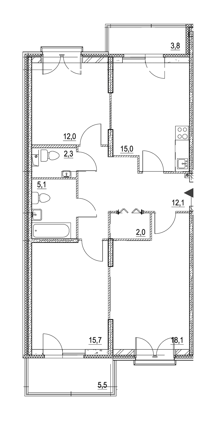 3-комнатная квартира 85.9 м², 2/8 эт., ЖК «Квартал Che»